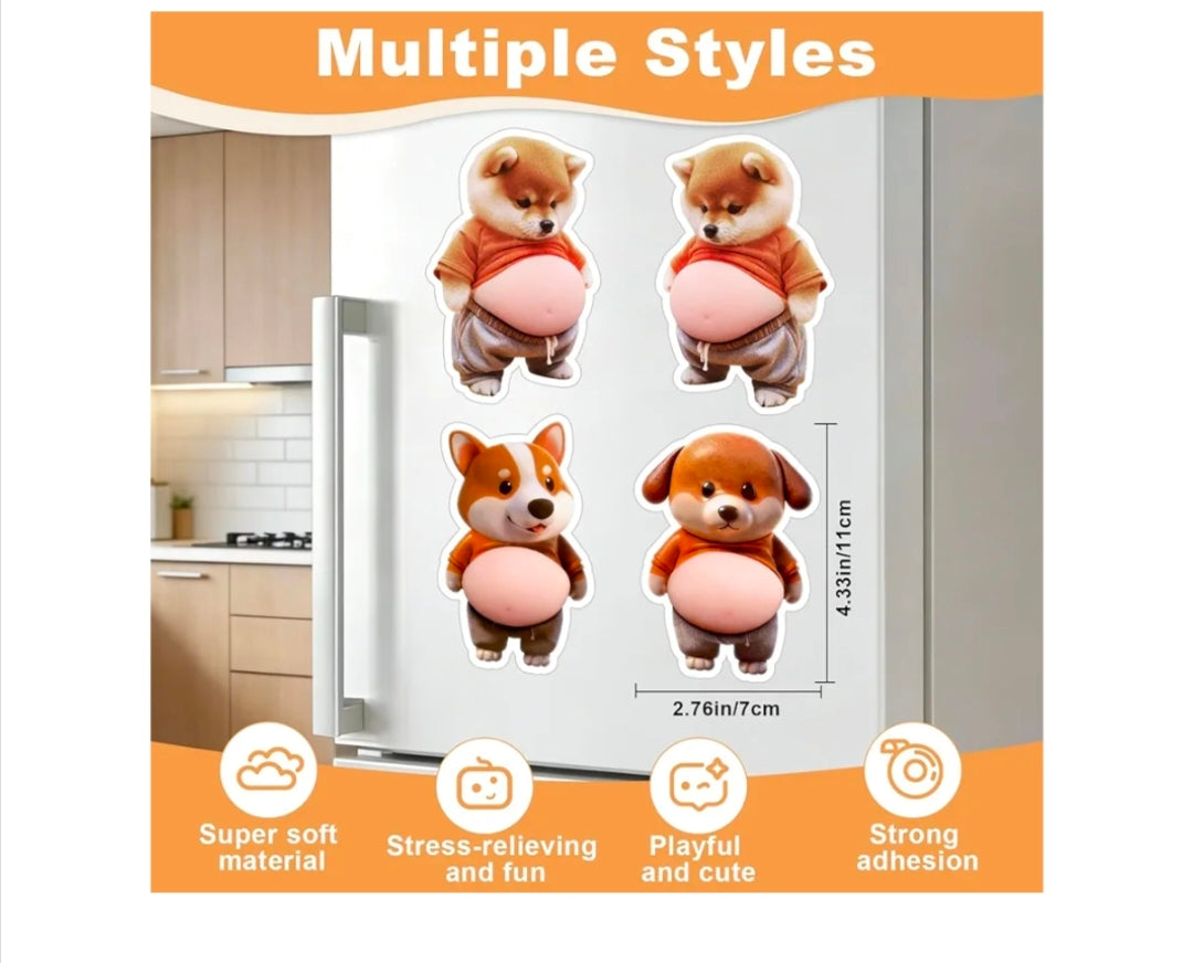 4pcs 3D Dog Belly Stickers,Soft Silicone,Anti Collision Stickers